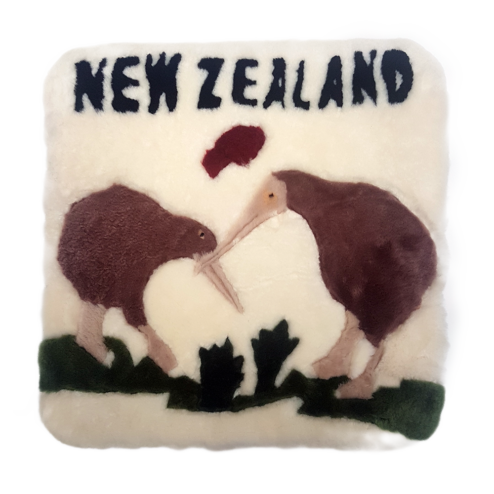 Auskin Short Wool Cushion Square - Kiwi in Love 45cm X 45cm