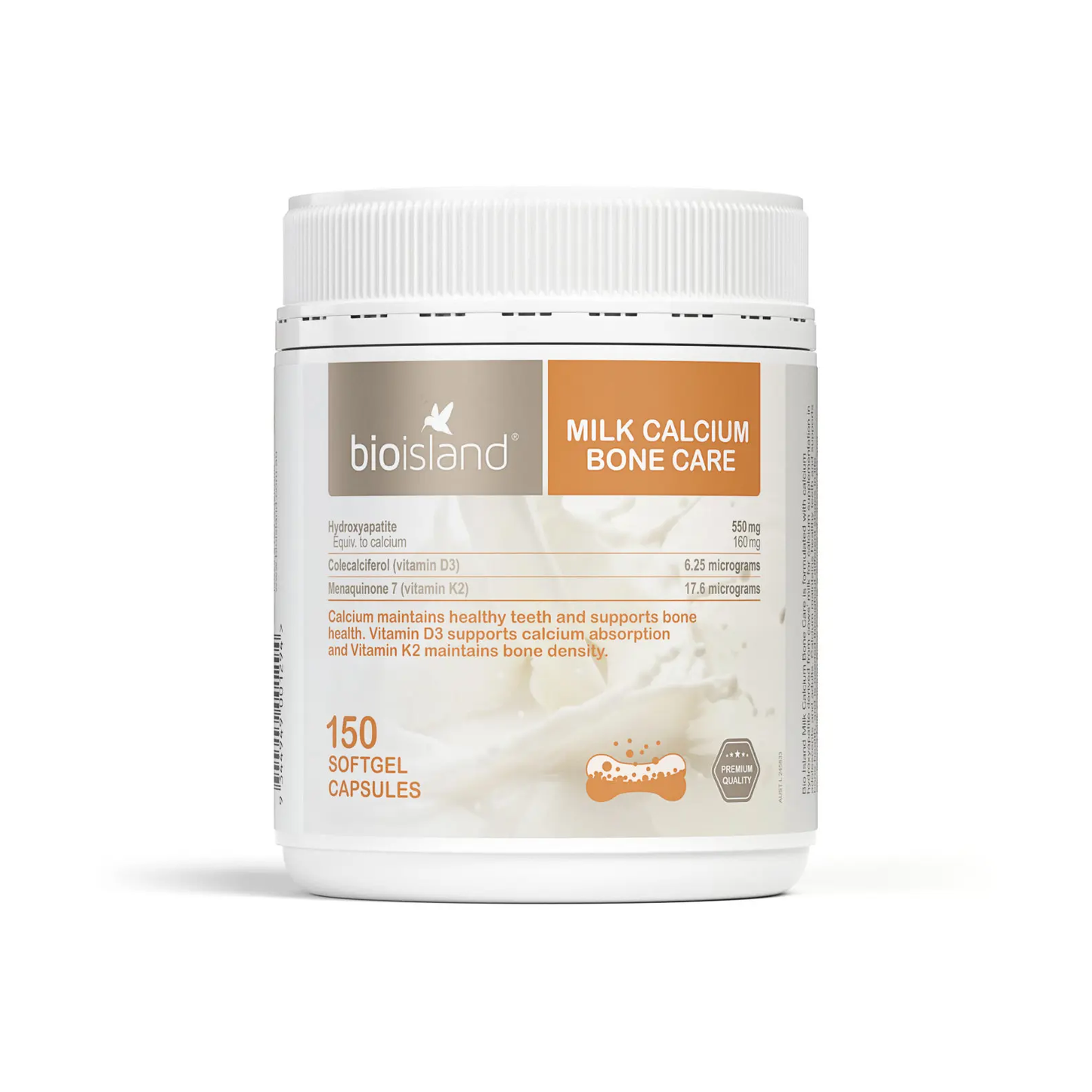 Bioisland Milk Calcium Bone Care supplement container on a white background