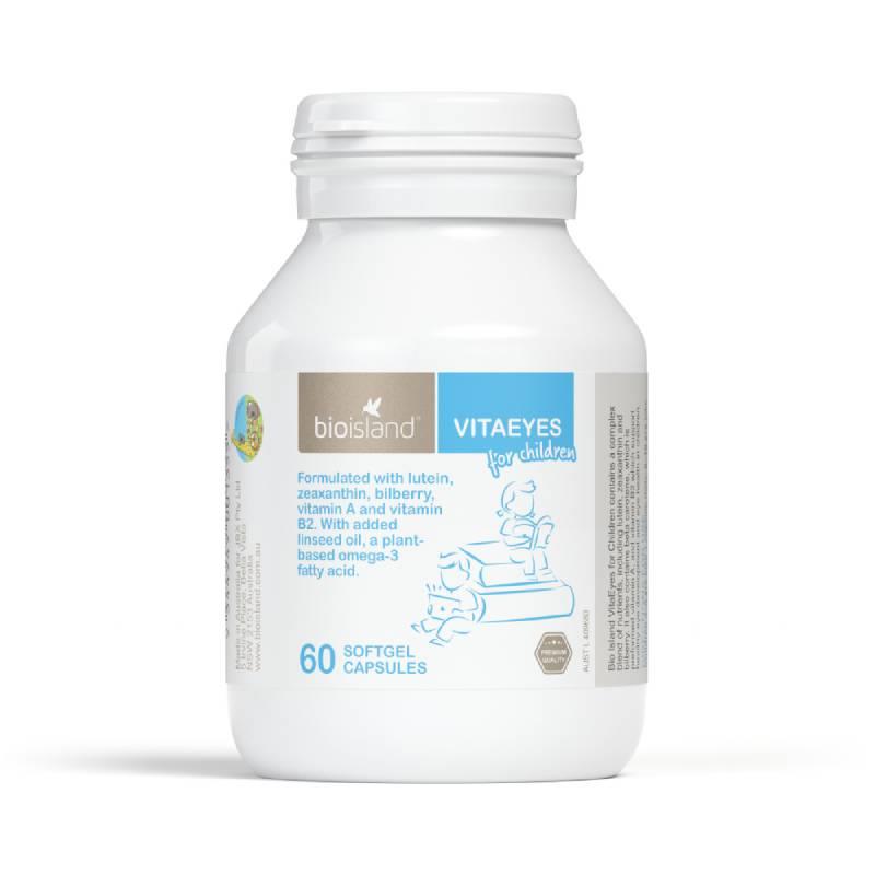 Bottle of Bioisland Vitaeyes for children on a white background
