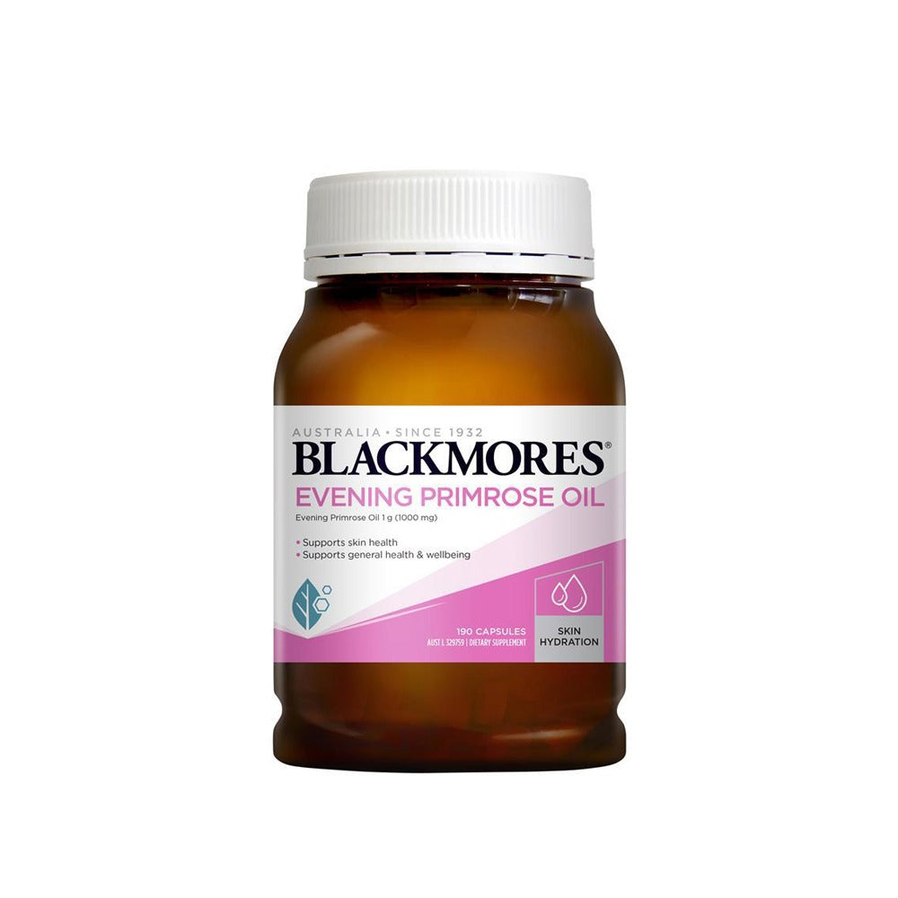 A bottle of Blackmores Evening Primrose Oil 190 Capsules intended for dietary supplement use.