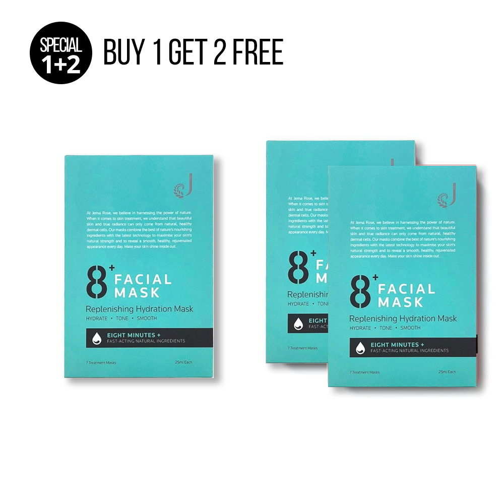 Two packs of Jema Rose Facial Mask, each pack is turquoise in color with black text detailing product information and branding.