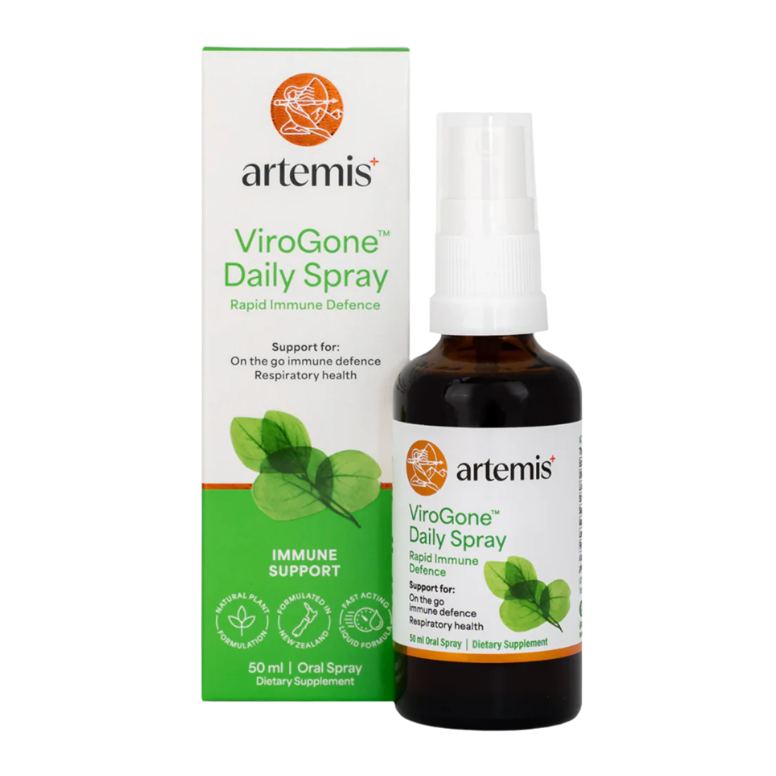 Artemis ViroGone Daily Spray bottle and packaging on a white background