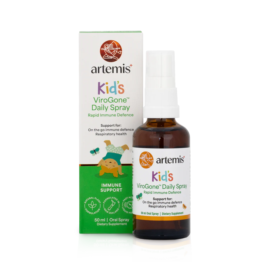 Artemis Kids ViroGone Daily Spray bottle and packaging on a white background