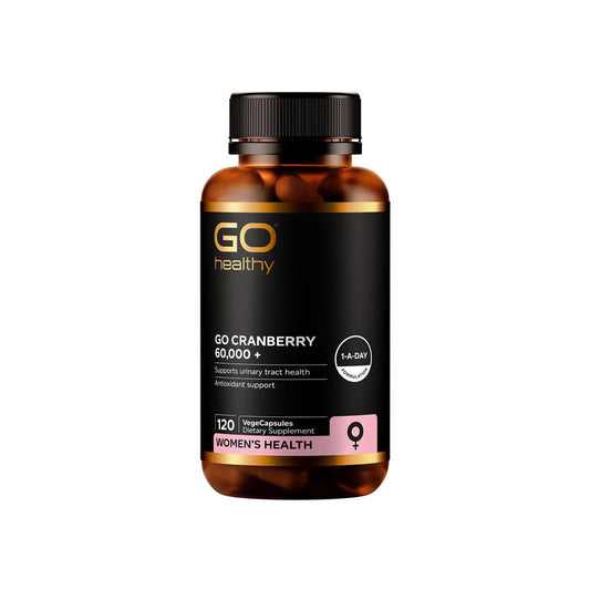 GO Healthy cranberry supplement bottle on a white background