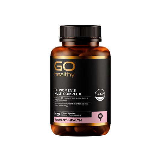 GO Healthy women's multivitamin supplement bottle on a white background