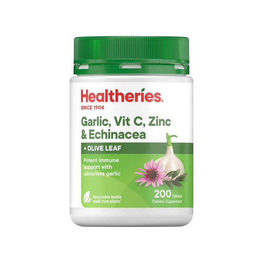 Healtheries Garlic, Vit C, Zinc & Echinacea with Olive Leaf 200T