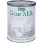 A can of Fresco Goats Milk Powder, 450g, with product information and branding visible.