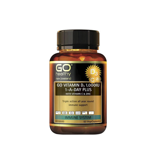 GO Healthy 비타민 D3 1000IU 플러스 비타민 C &amp; 아연 60 식물성 캡슐 